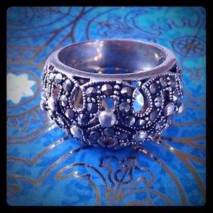 Sterling silver and gothic marcasite ring size 6